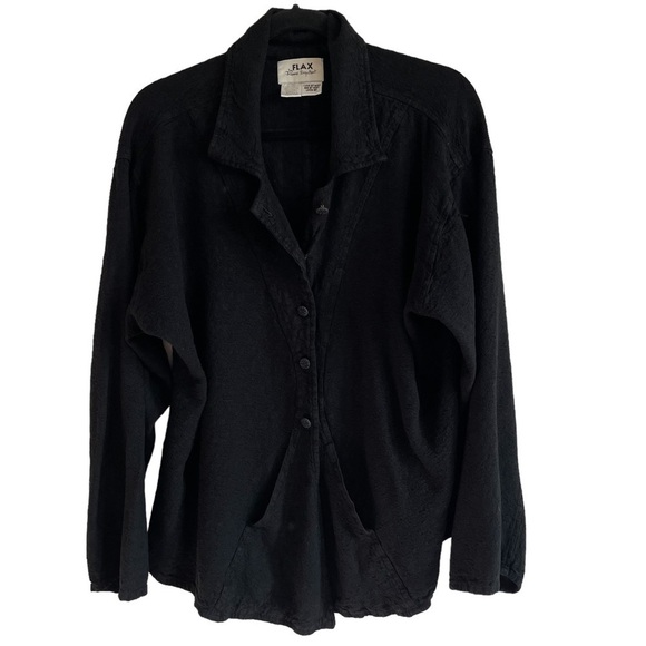 FLAX Black Button-Down Heavy Weight Shirt Jacket, Size S - Picture 1 of 6